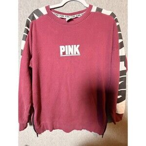 PINK Victoria's Secret Women's S Maroon Striped Sleeve Side Zip Pullover